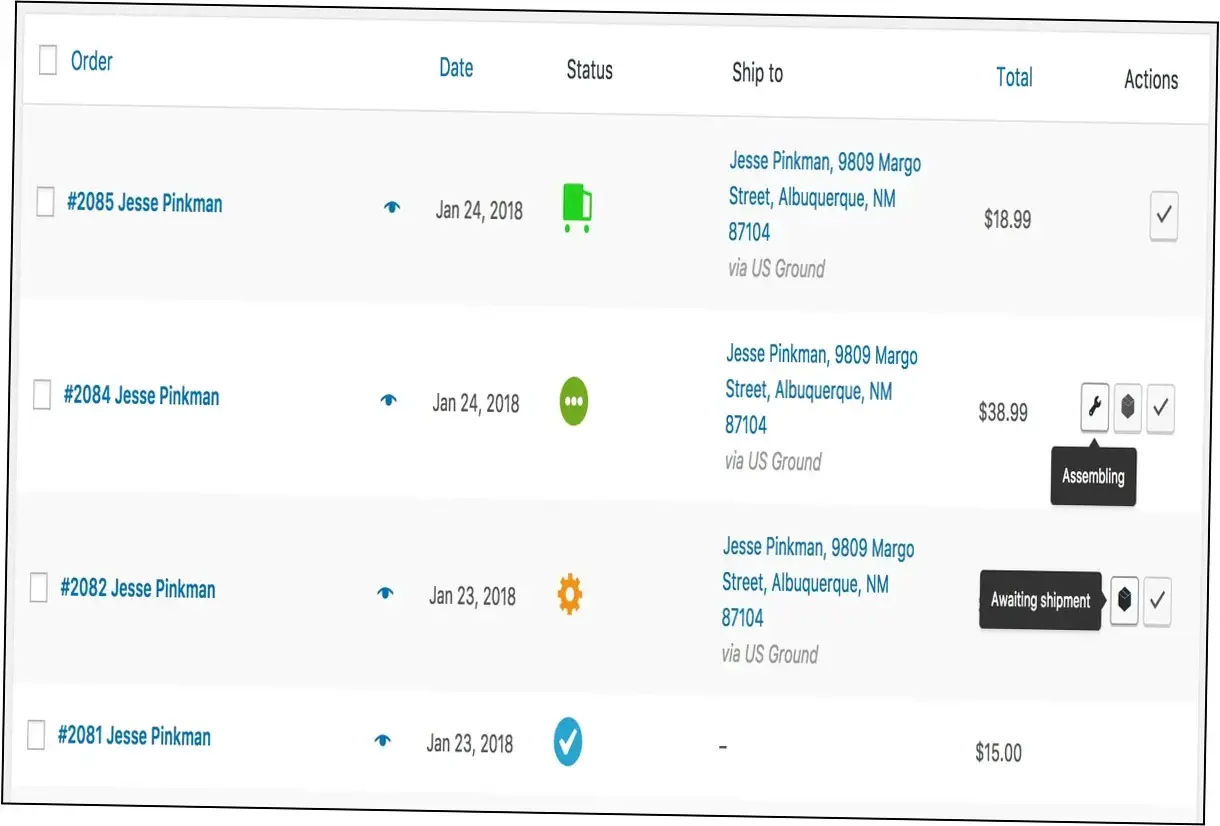 Preview of Order Status Manager WooCommerce