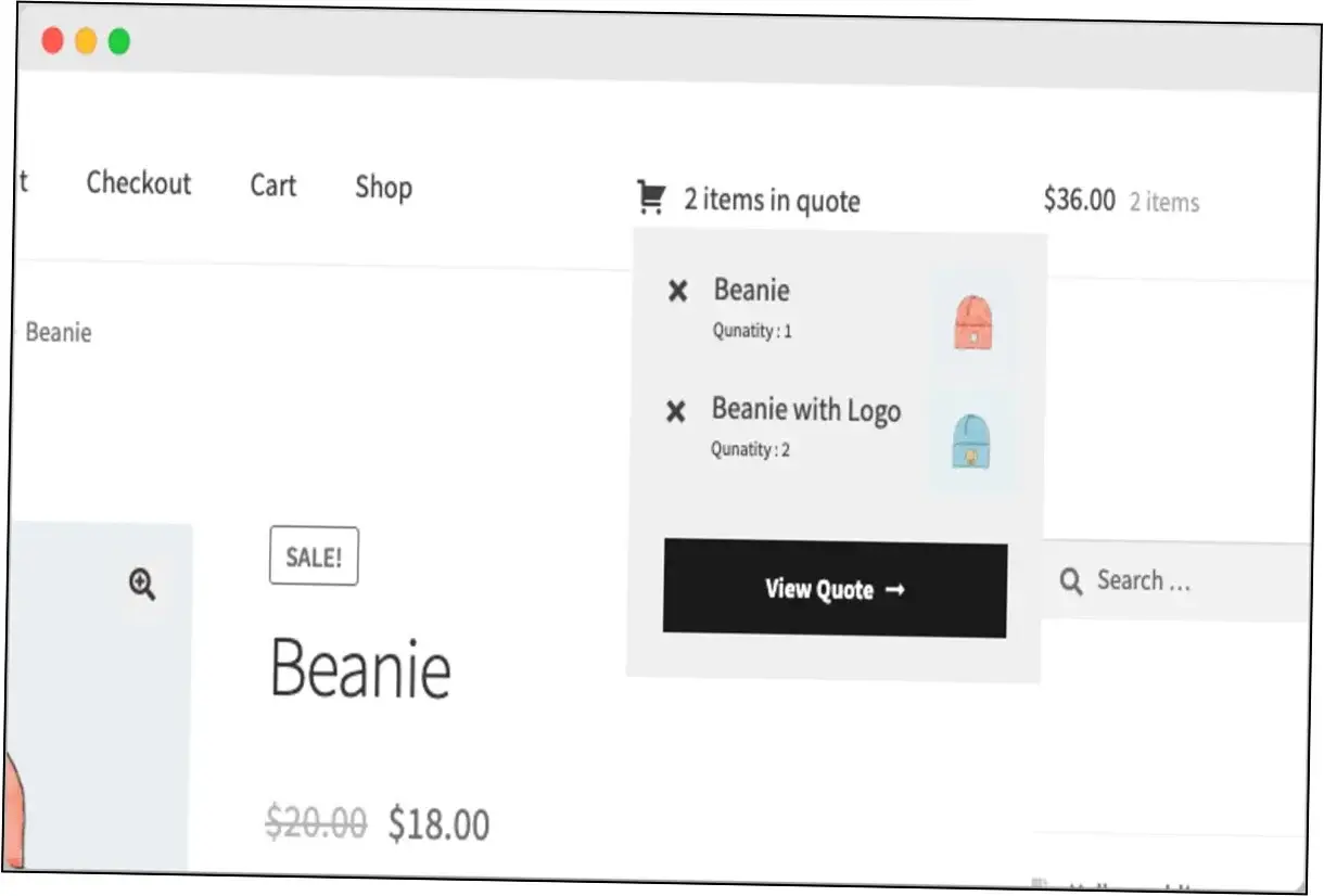 Preview of Request a Quote WooCommerce