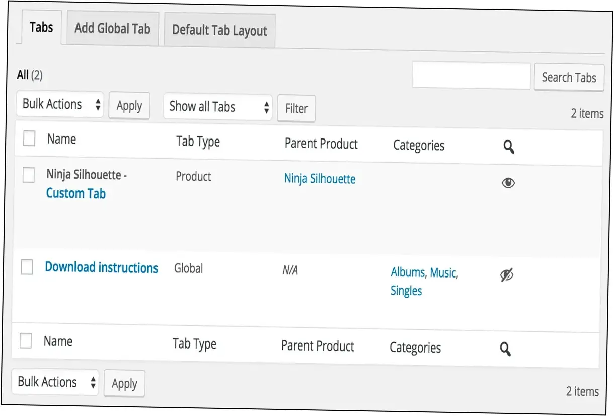 Preview of WooCommerce Tab Manager